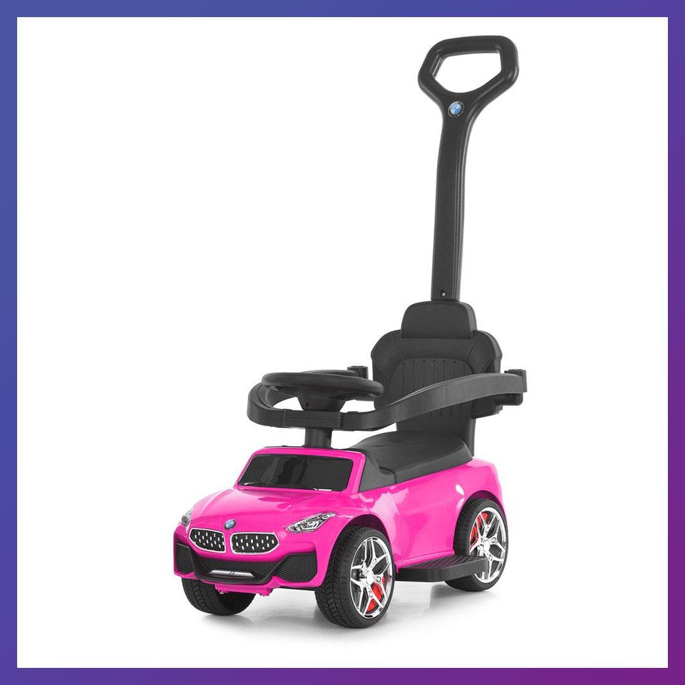 Дитяча каталка-толокар 2в1 BMW M 6253 з батьківською ручкою Рожевий, фото 1