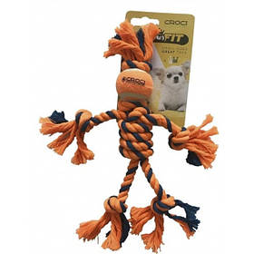 Іграшка для дрібних собак канатик чоловічок з м'ячем 25 см помаранчовий