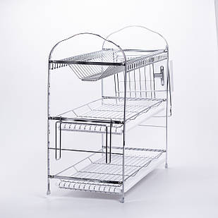 Сушарка кухонна з хромованої сталі трирівнева з піддонами і тримачами HP-46-12