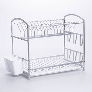 Двоярусна сушарка для кухні алюмінієва з лотком і тримачами HP-46-13