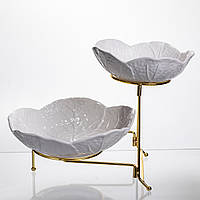 Фруктовниця на 2 яруси фуршетна 35×25×26 (см) Біла з золотом C251