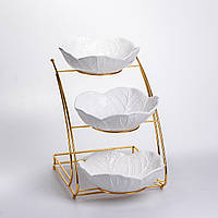 Фруктовниця на 3 яруси фуршетна 36×22×33 (см) Біла з золотом C252