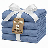 Набір рушників 6 шт 30х30 см махрові пл 550 натуральна бавовна, серветка, рушник синій
