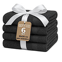 Набір рушників 6 шт 30х30 см махрові пл 550 натуральна бавовна, серветка, рушник т/сірий