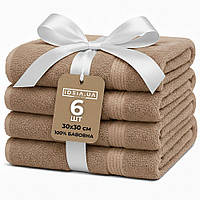 Набір рушників 6 шт 30х30 см махрові пл 550 натуральна бавовна, серветка, рушник беж