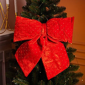Оксамитовий бант для декору зі стразами на ялинку 45×50 (см) Червоний CR-2-6