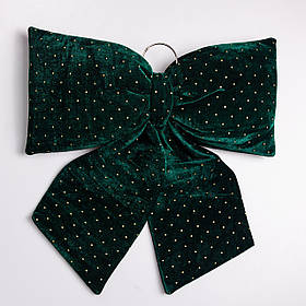 Оксамитовий бант для декору зі стразами на ялинку 55×70 (см) Зелений CR-2-9