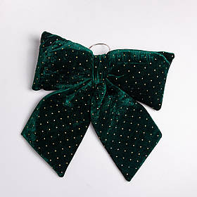 Оксамитовий бант для декору зі стразами на ялинку 45×50 (см) Зелений CR-2-10