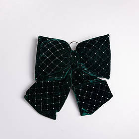 Оксамитовий бант для декору зі стразами та візерунком на ялинку 35×45 (см) Зелений CR-2-19