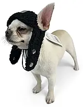 Шапка Авіатор Тедді розмір М чорна об'єм 39-46 см для собак