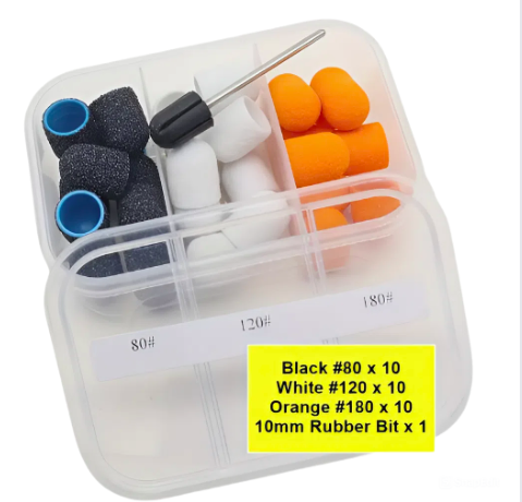 Набір пісочних ковпачків для педикюру 30 шт (80/120/180 гритів) з основою, фото 1