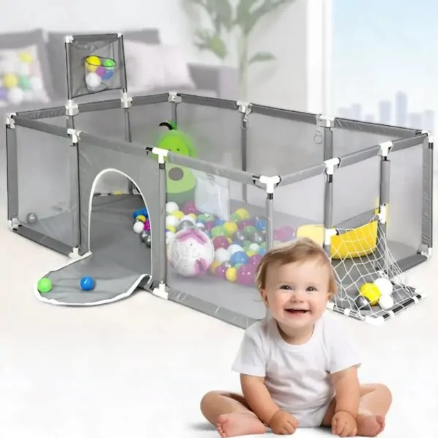 Дитячий ігровий манеж 120х180 см, сухий басейн із баскетбольним кільцем і воротами, фото 1