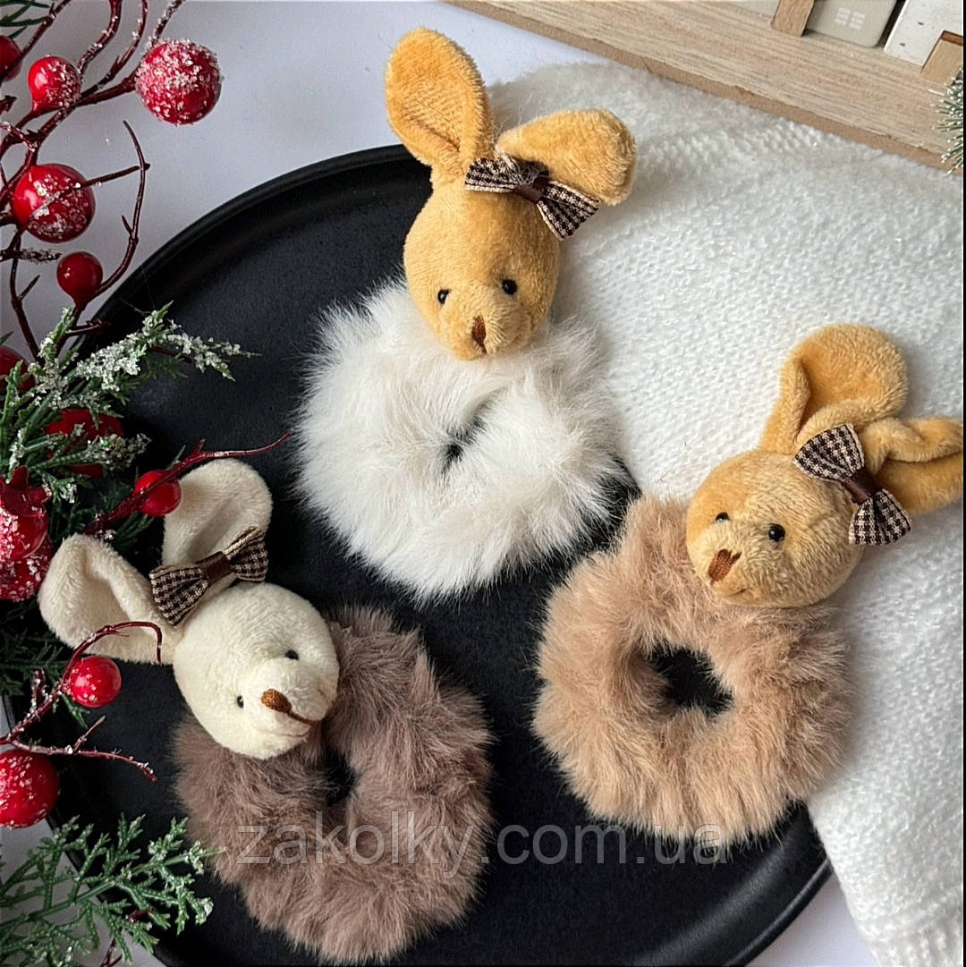 Резинки для волос детские мех "Зайка"