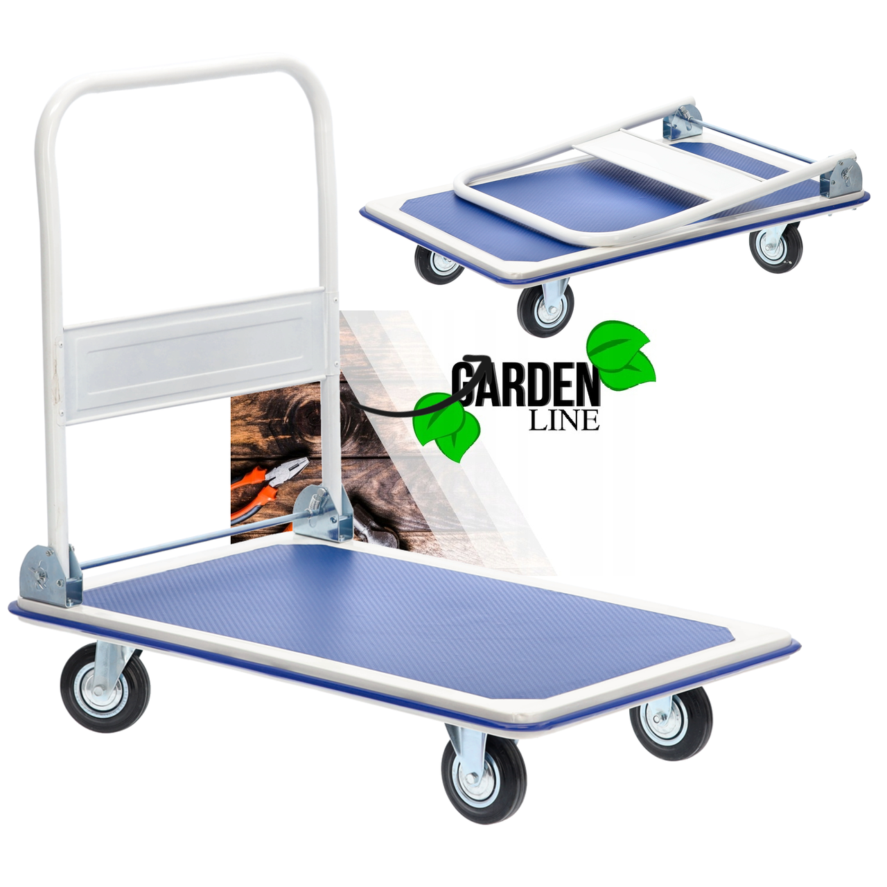 Платформний візок Garden Line (91,5 × 61,5 × 86 см) зі складною ручкою | вантажопідйомність - 300 кг (Польща), фото 1