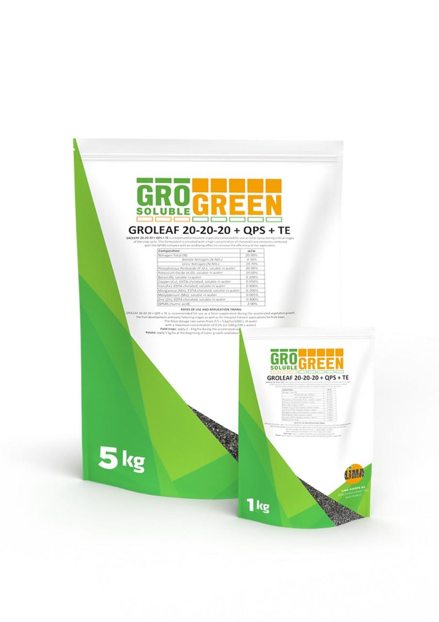 Добриво GroGreen Гроліф NPK 20-20-20 +TE + QPS45 - 1 кг, фото 1