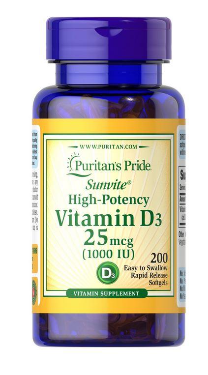 Вітамін Д3, Vitamin D3 1000 IU, Puritan's Pride, 200 капсул