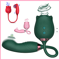 Вибратор для двойной стимуляции с вакуумом, Стимулятор роза орального вагинального секса для женщин