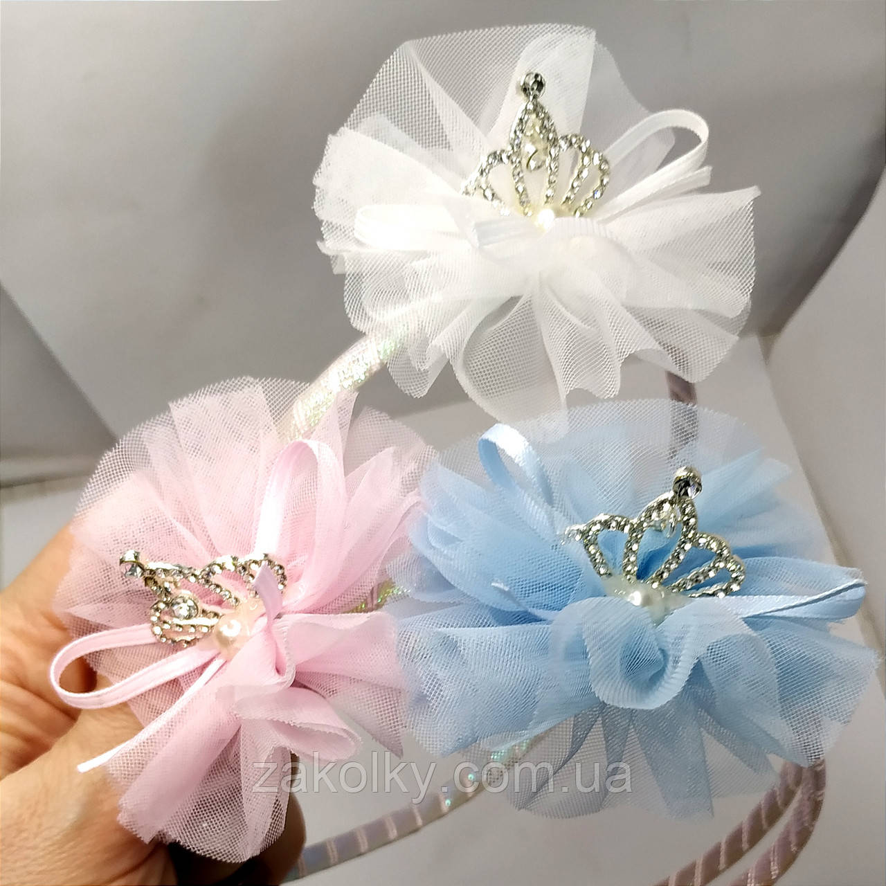 Обруч для волосся дитячий "Корона кольоровий фатин".