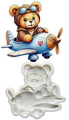 Силіконовий молд для шоколаду, зефіру та ін  "Ведмедик на літачку (перед)"