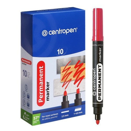Маркер перманентний товстий червоний круглий Centropen 8566, фото 1
