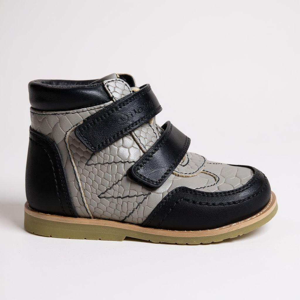 Черевики натуральна шкіра дитячі антиварусні з фіксацією п'ятки 21 р. ортопедичні сірі / Взуття дитяче демісезонне, фото 1