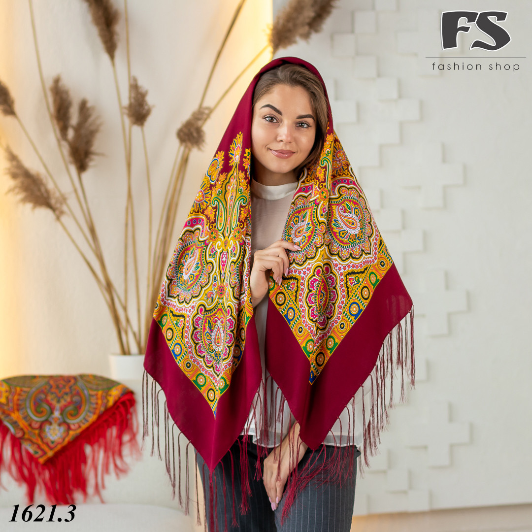 Сучасна бордова вовняна народна хустина Симфонія