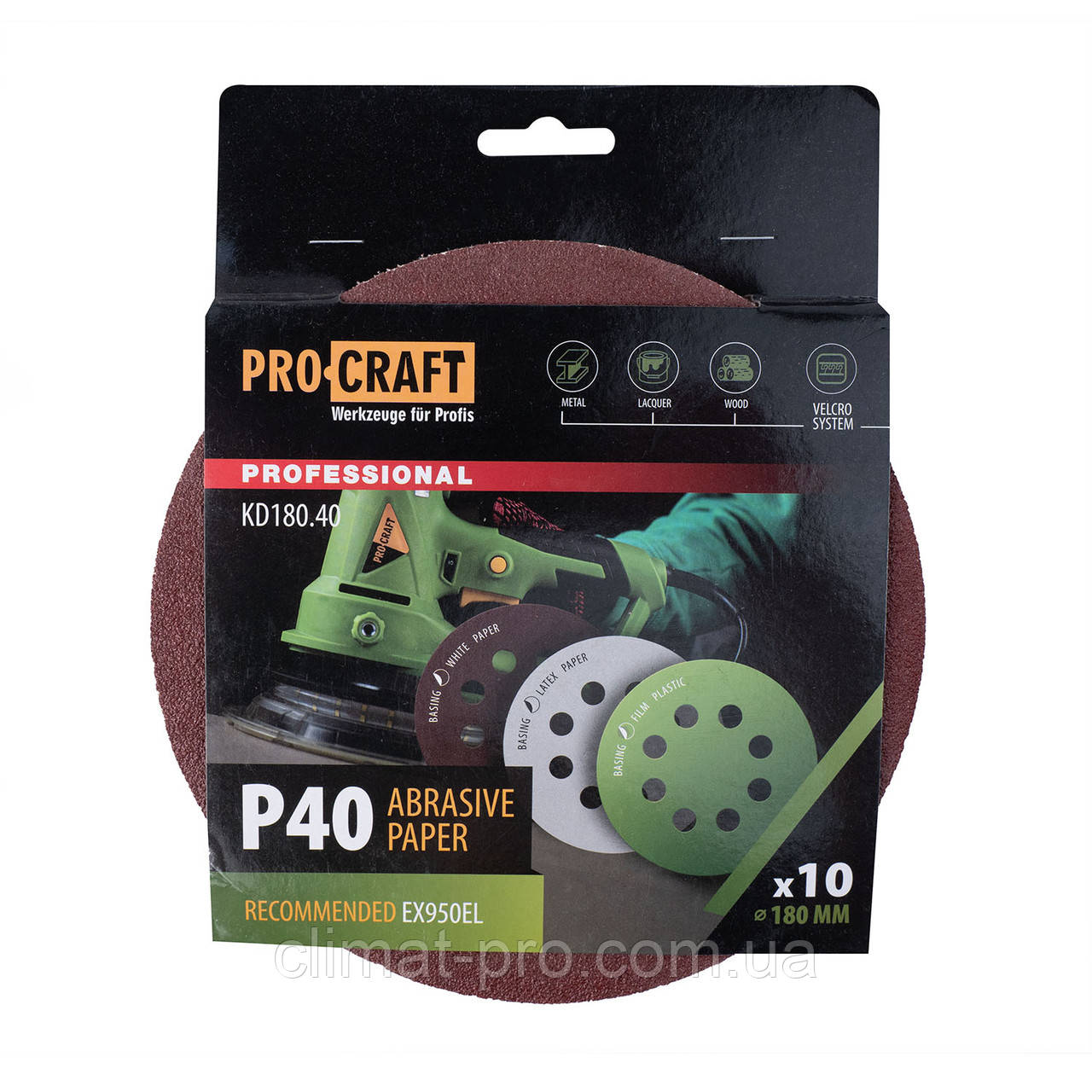 Круг шліфувальний самозачепний Procraft KD180.40 UNIVERSAL (набір 10 шт.) 8 отв., фото 1