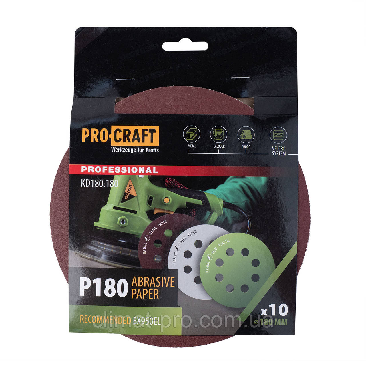 Круг шліфувальний самозачепний Procraft KD180.180 UNIVERSAL (набір 10 шт.) 8 отв., фото 1