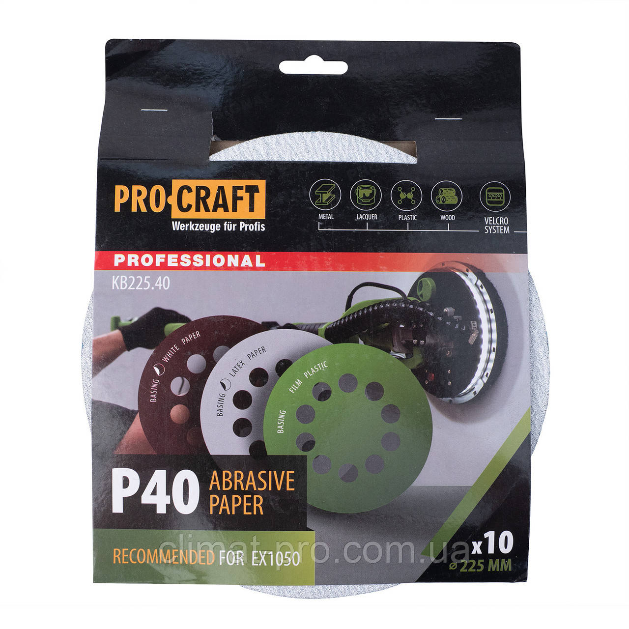 Круг шліфувальний самозачепний Procraft KB225.40 UNIVERSAL (набір 10 шт.) 10 отв., фото 1