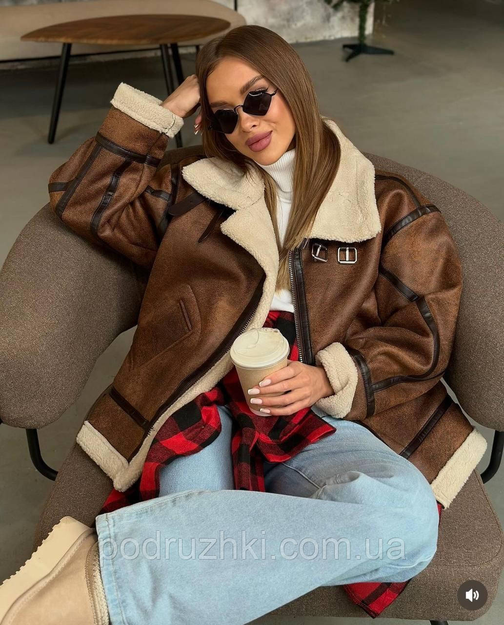 Жіноча дублянка куртка авіатор штучне хутро Тедді розміри S, M, L, фото 1