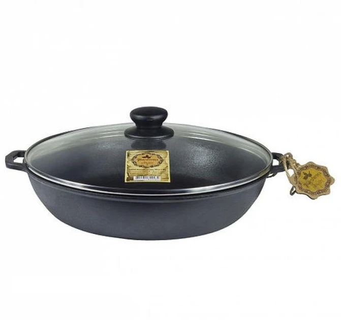 Жаровня чавунна 24*6 см зі скляною кришкою (T102С3), фото 1