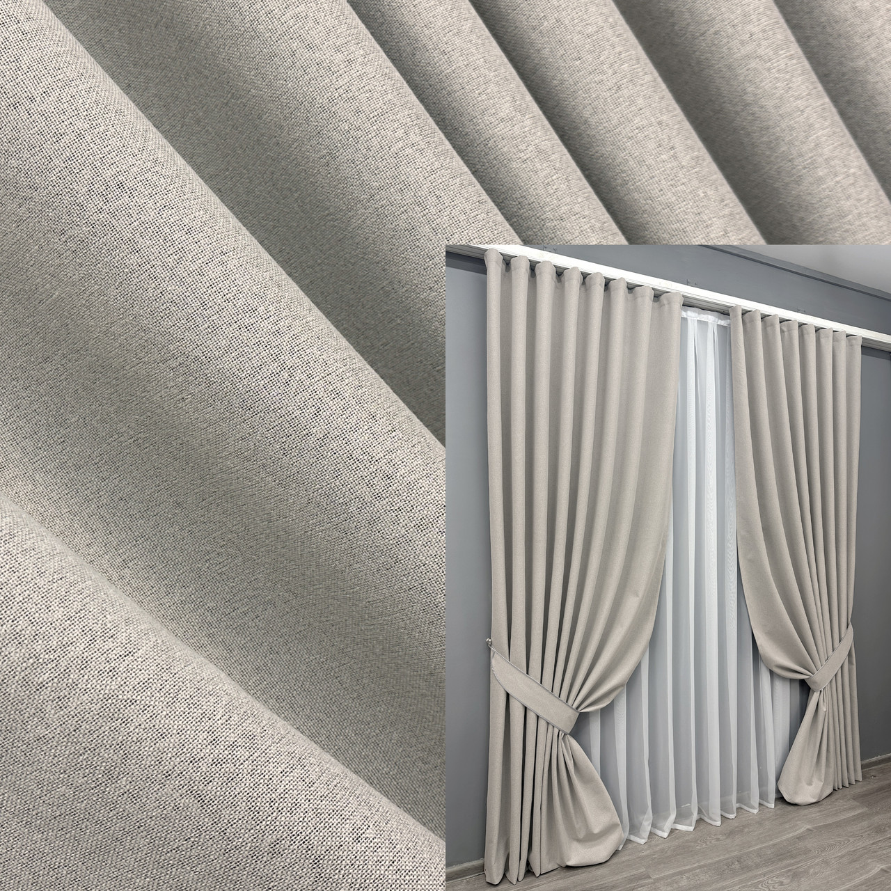 Комплект штор (2шт. 1,5х2,9м.) blackout 100%, колекція “ASHEN NIGHT”. Колір попелястий. Код 1842ш 33-0878, фото 1