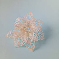 Голова пуансетии в глитере 9 см белая