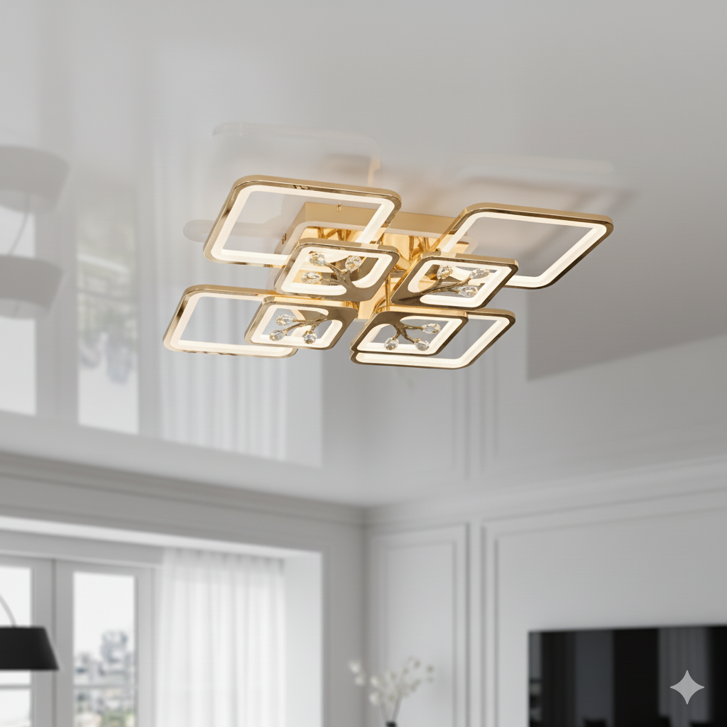 Яскрава Led люстра з підсвіткою та пультом Diasha 190W до 30 м² колір Золотистий 8157/4+4G 3color, фото 1