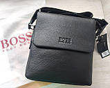 Чоловіча шкіряна сумка Hugo Boss black lux, фото 7