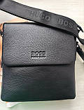 Чоловіча шкіряна сумка Hugo Boss black lux, фото 10