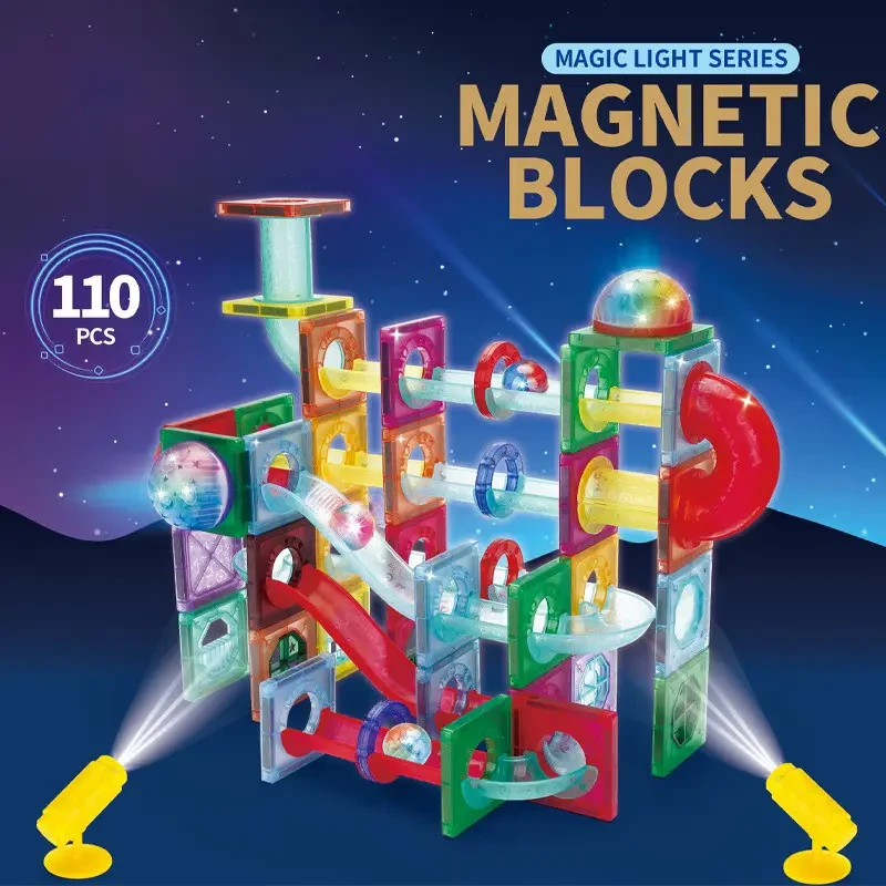 💙Дитячий магнітний конструктор Magnetic Blocks G025 Magic Light Series 110 елементів із кульками, 3D магніти, Різнокольоровий, фото 1