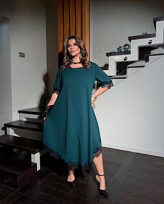 Зелене красиве плаття а-подібного силуету батал, фото 1