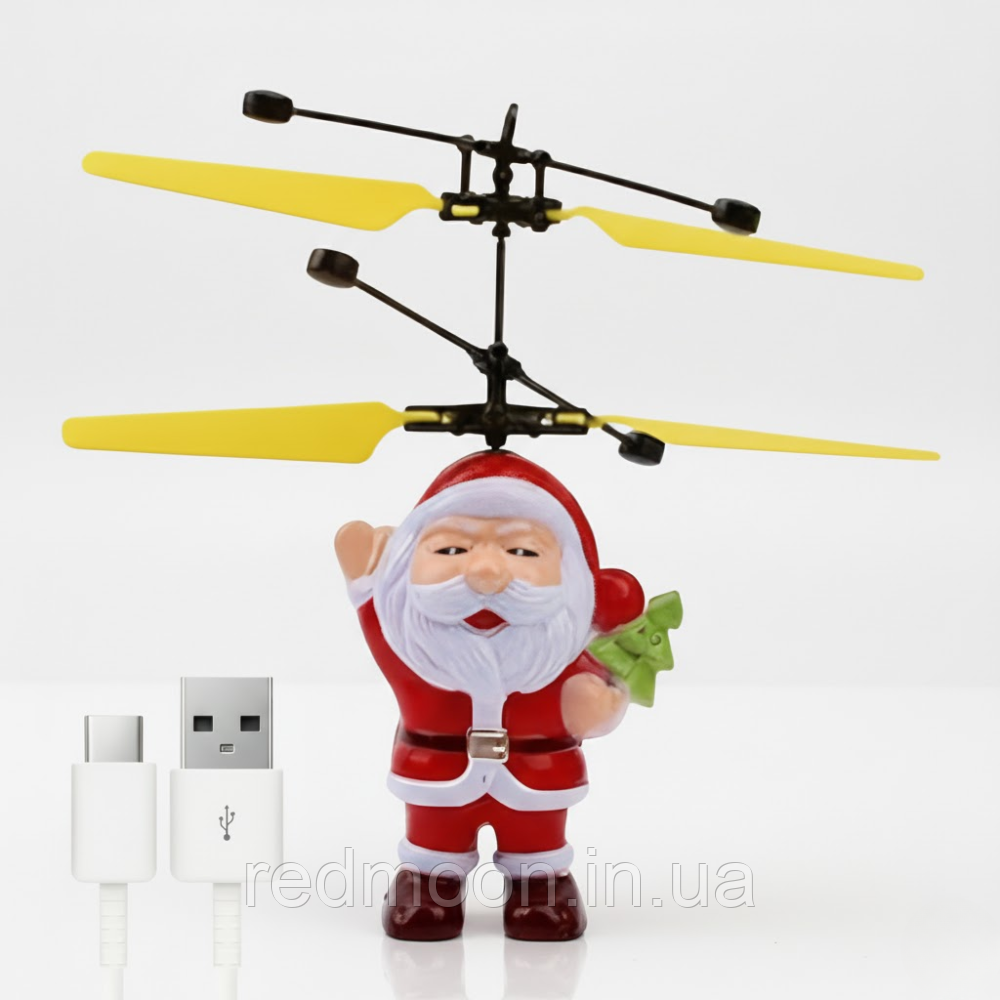 Іграшковий вертоліт Санта, від USB, 14х12,5 см / Іграшка вертоліт акумуляторна / Гелікоптер іграшка / Інтерактивна іграшка, фото 1