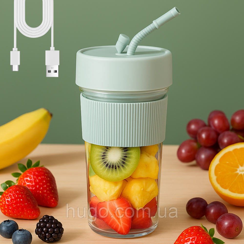 Компактний блендер-шейкер 350 мл, з живленням від USB / Блендер-шейкер / Бездротовий міні-блендер для коктейлів / Акумуляторний, фото 1