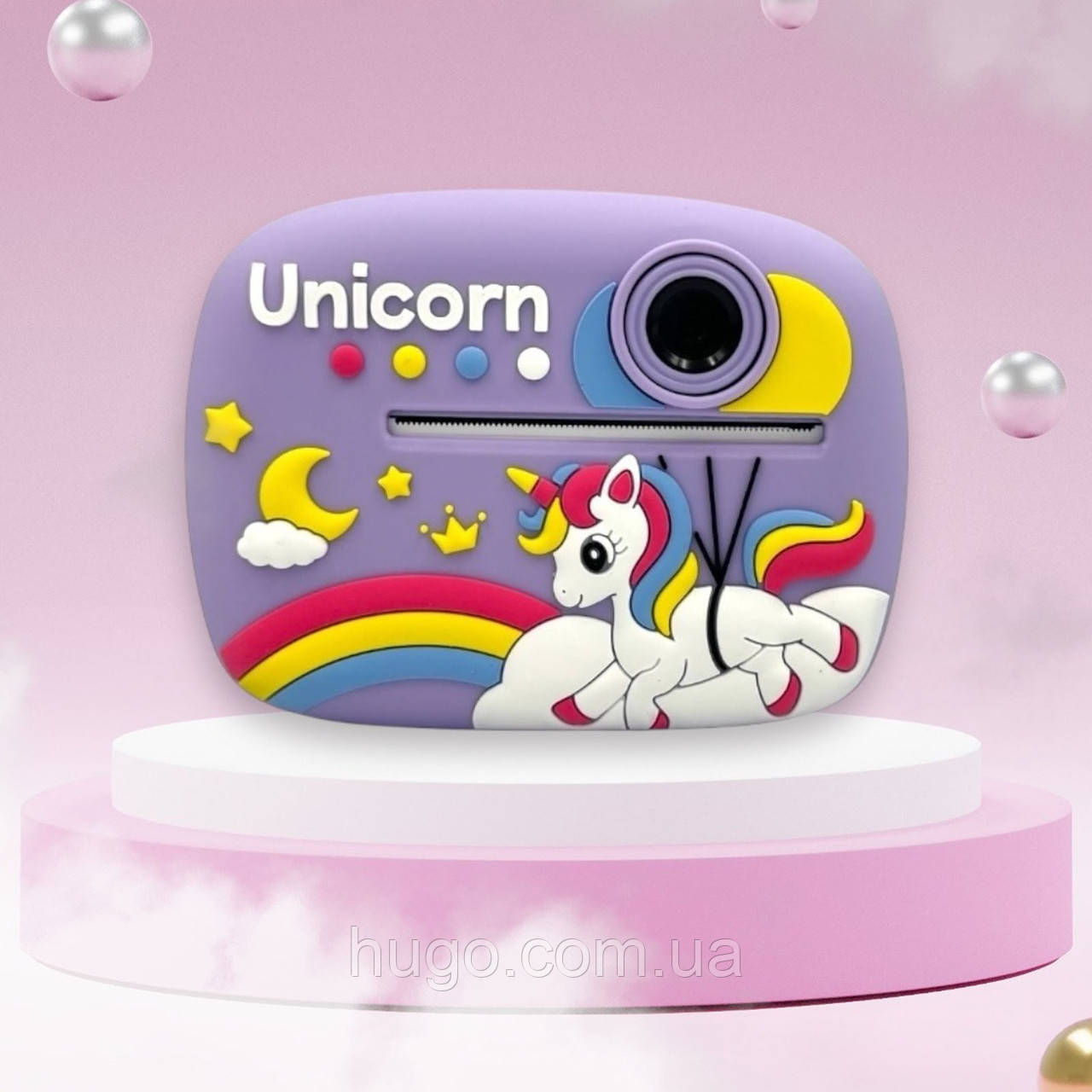 Фотокамера дитяча миттєвого друку, USB, Єдиноріг (фіолетовий) / Дитяча фотокамера миттєвого друку, фото 1