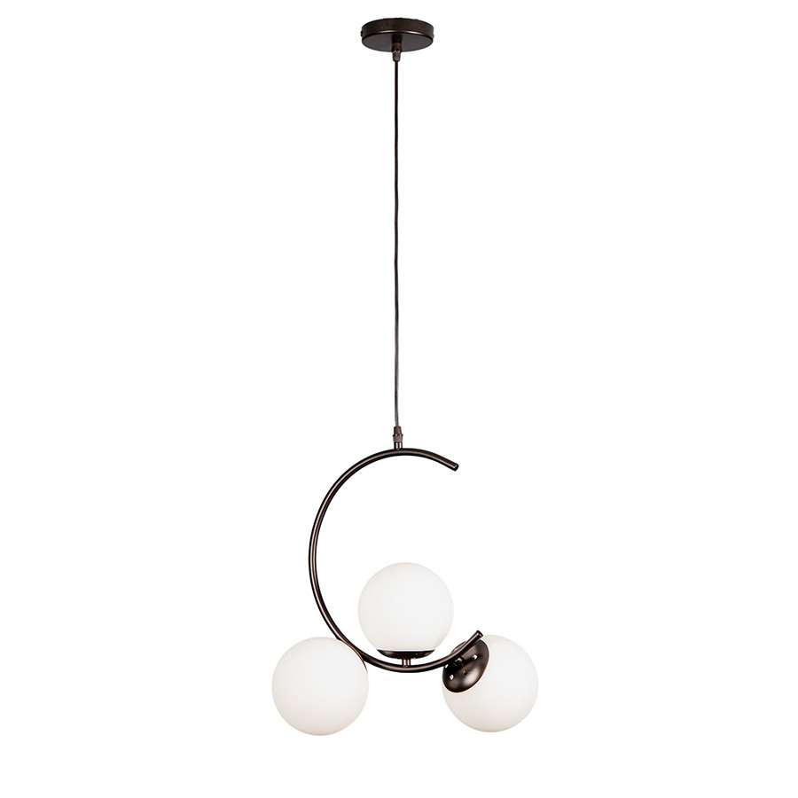 Підвіс на 3 скляні плафони цоколь E27 43см LVS-7529823-3 чорний-білий, фото 1