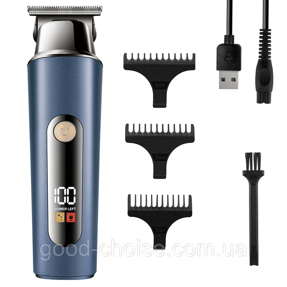 Машинка для стрижки волосся + 3 насадки, SURKER 586 / Бездротовий тример з дисплеєм, фото 1