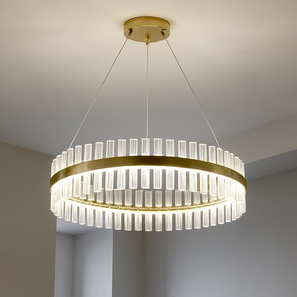 Підвісна люстра LED до 18 м² 3 режими кругла латунь Ø60 см модерн 99003/600GD, фото 1