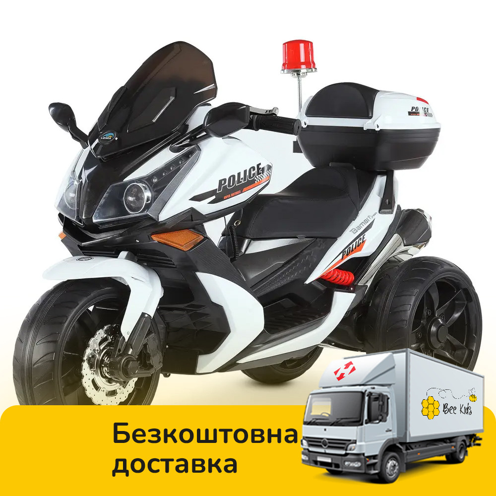 Дитячий триколісний мотоцикл (1 акум 12V7AH, 2 мотори 35W, колеса EVA, MP3, USB) M 4852EL-1-2 Білий, фото 1