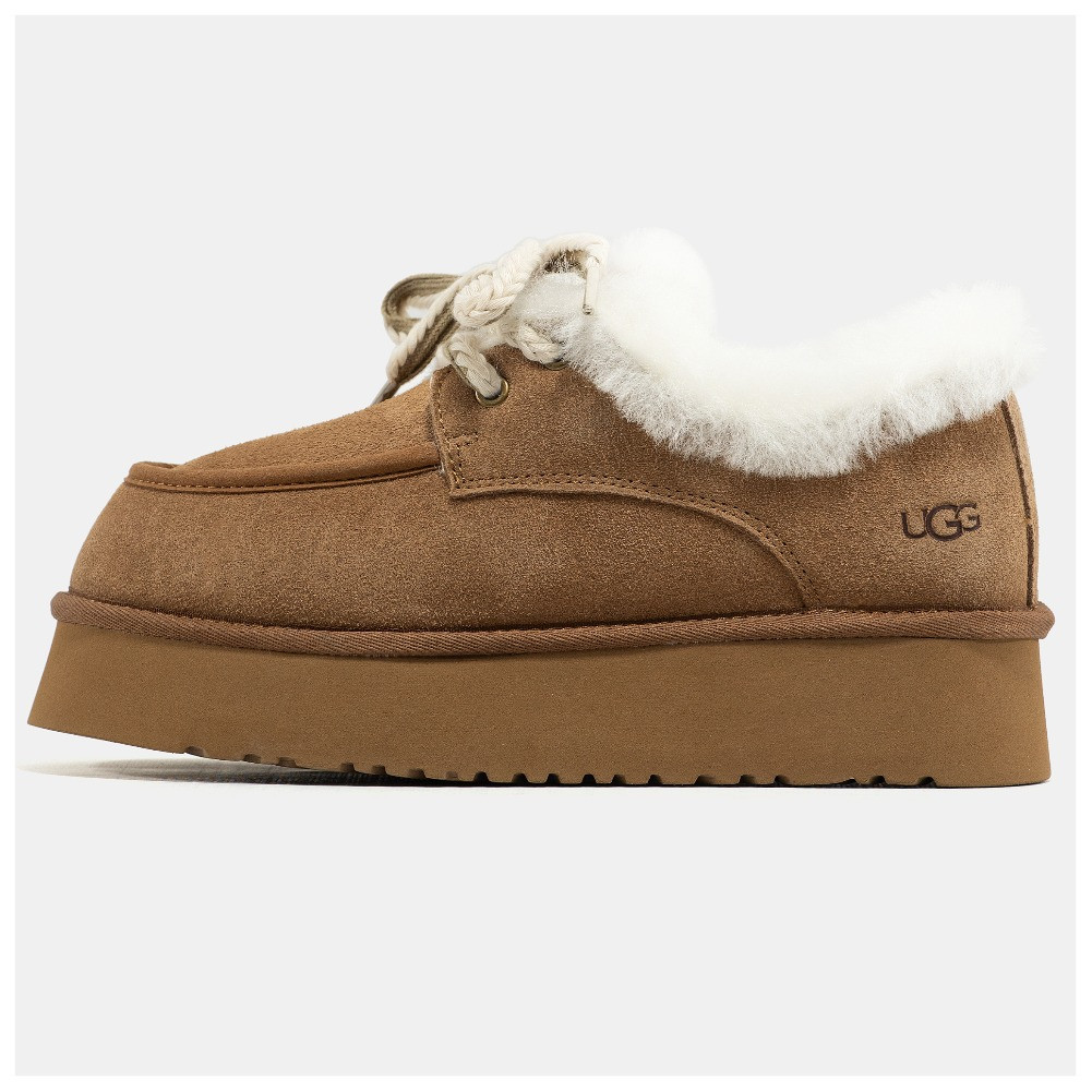 Жіночі зимові уггі UGG Funkarra Mini Low Platform Chestnut Brown, коричневі замшеві кросівки на платформі, фото 1