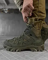 Зимові берці з натуральної шкіри та текстилю на флісі Олива | Військові черевики армійські чоботи зима Хакі