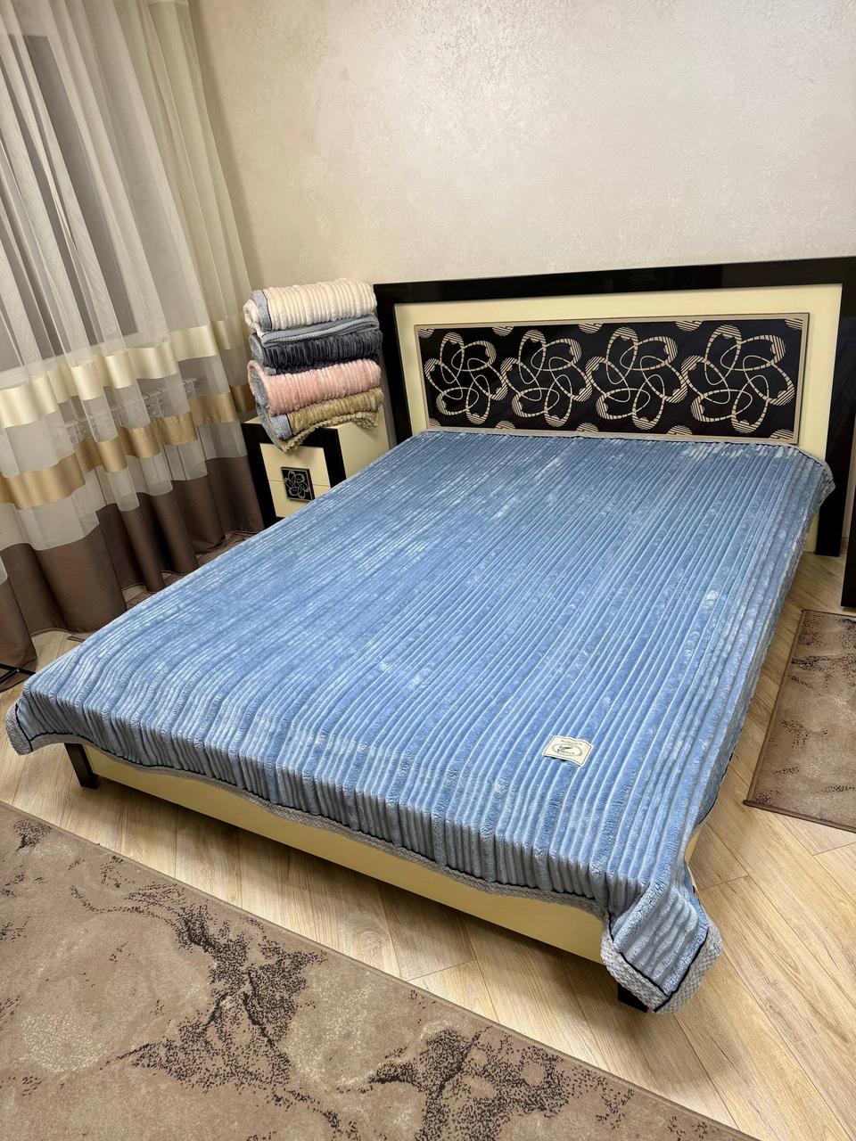 Плед покривало з окантовкою Шарпей синій Koloco, фото 1