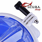 Повна маска для снорклінга SCUBA+ кріплення GO PRO, розмір S/M, біло-синій колір, фото 5