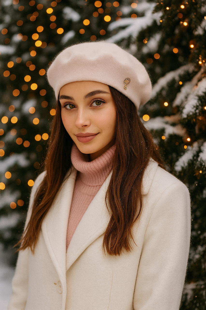 Теплий Французький берет "Белл" (5165) світла пудра